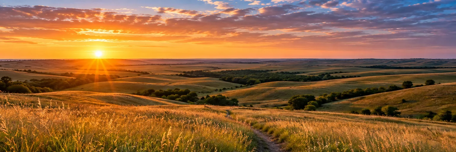 Illustrative prairie landscape for destination guide